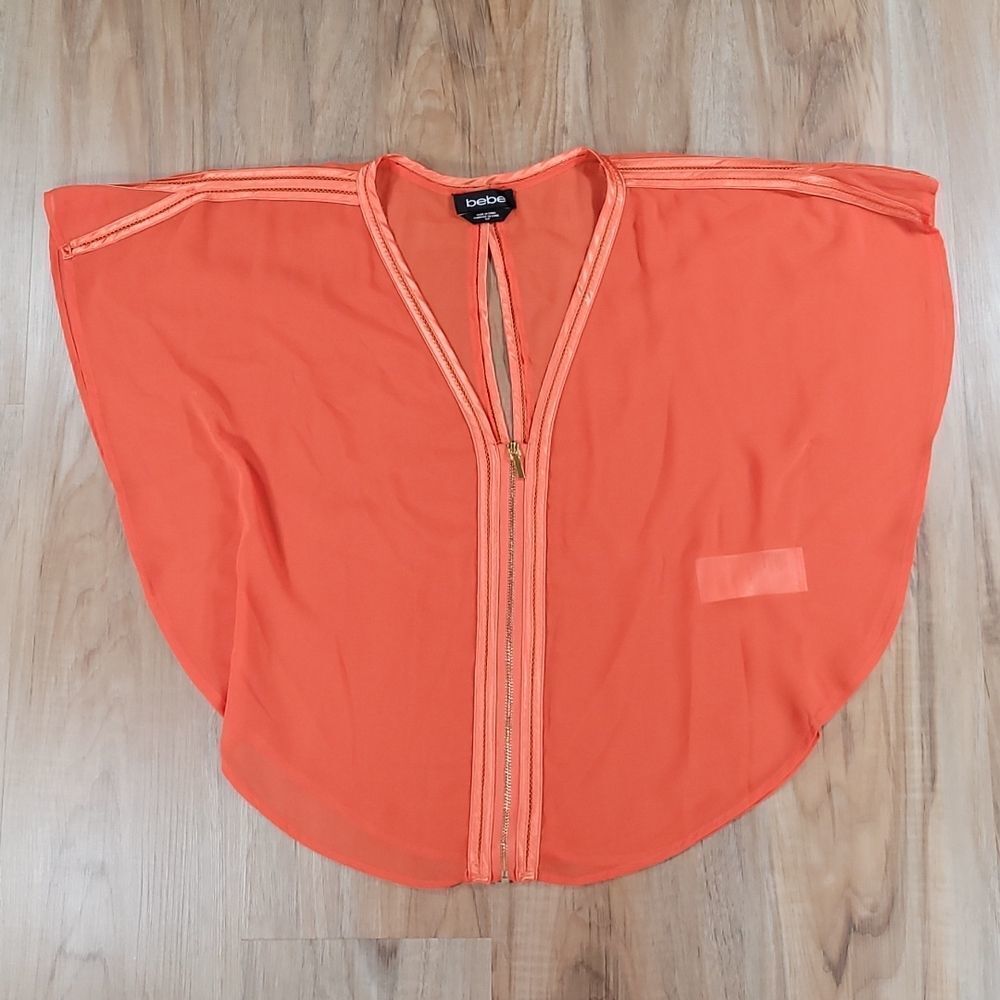 💜Bebe Orange Sheer Zippered Poncho Cape Batwing Top Small